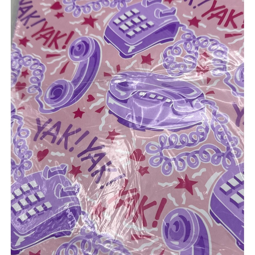 Vintage 80s 1980s Gift Wrapping Paper NOS Telephones Dead Tech Girls Pink Purple